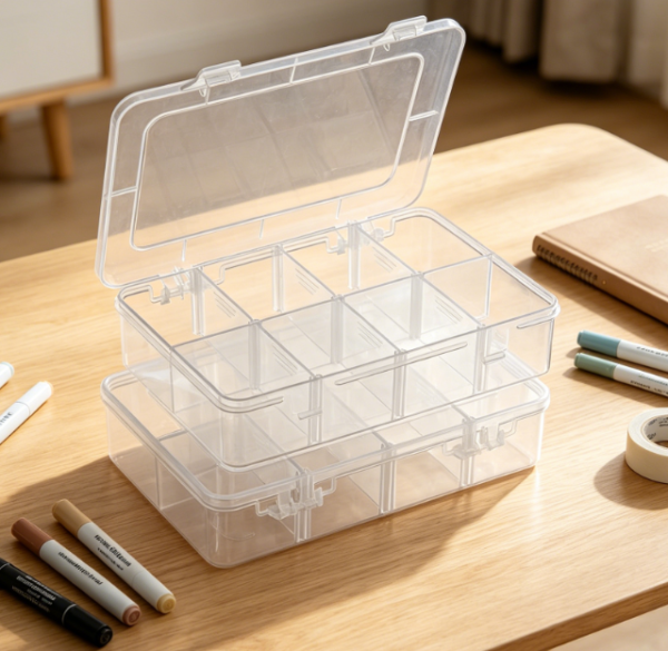 8 Compartment Clear Storage Box With Removable Dividers (2 Pack)