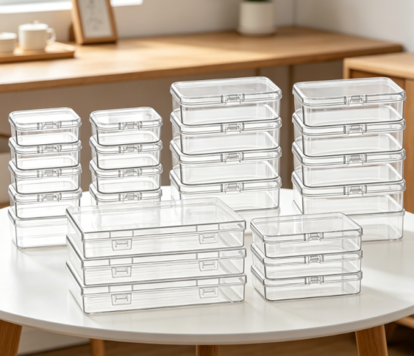 24 Piece Mini Clear Storage Box Set With Hinged Lids
