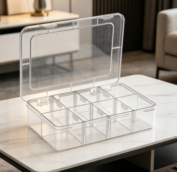 8 Compartment Storage Box With Removable Dividers And Labels (2 Pack)