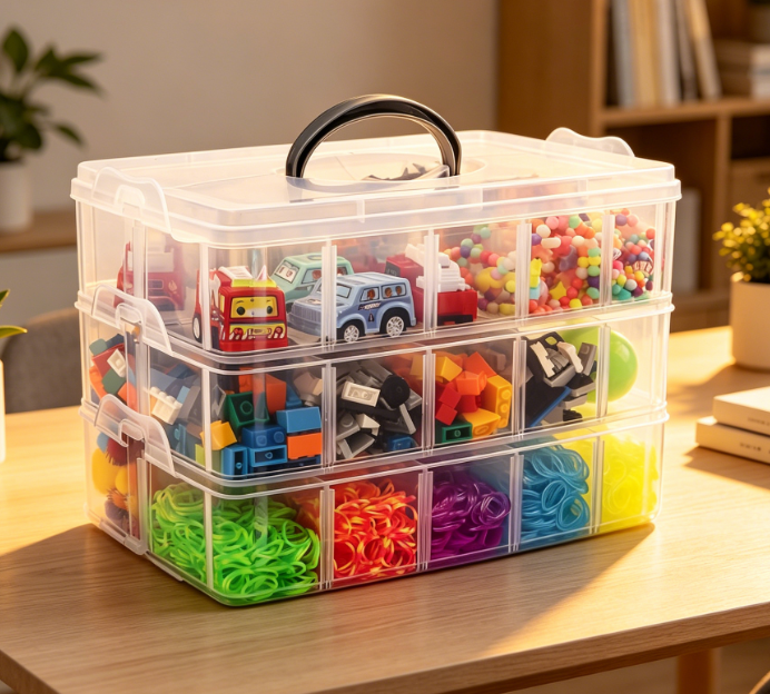 3 Tier, 30 Compartment Stackable Clear Storage Box Image 2