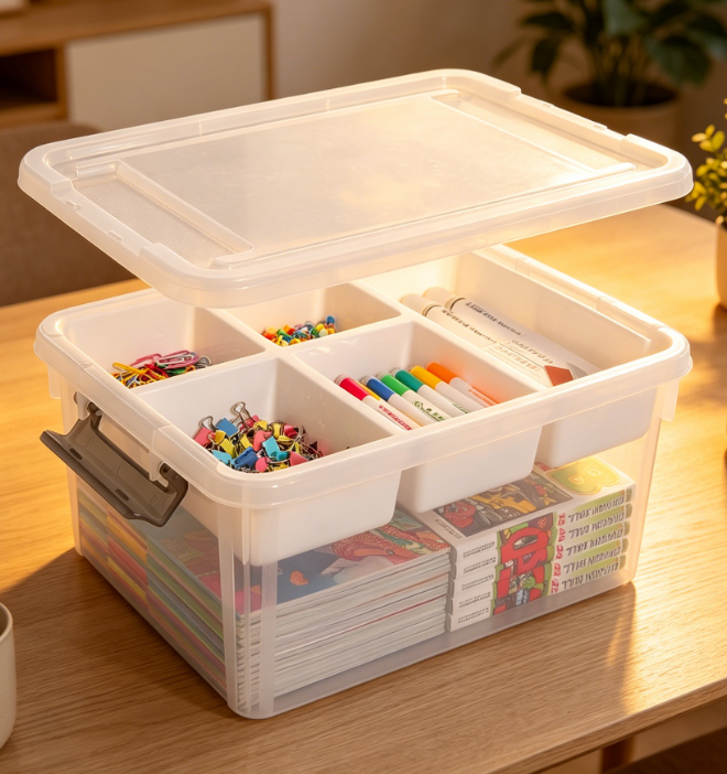 Large Capacity Clear Storage Box With Removable Tray Image 2