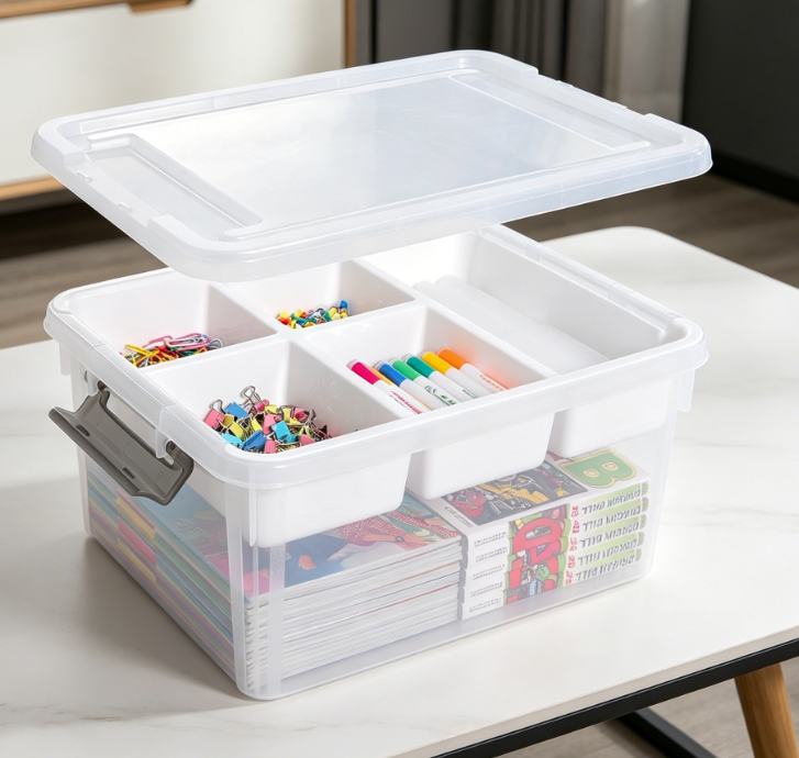 Large Capacity Clear Storage Box With Removable Tray