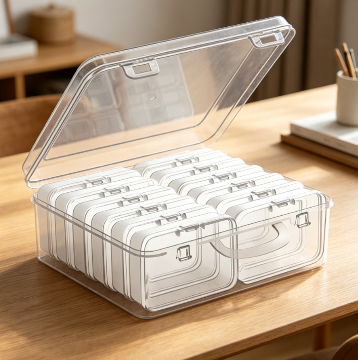 12 Compartment Clear Flip Top Storage Box With Label Stickers