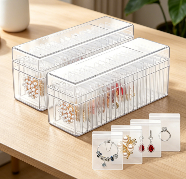 Clear Acrylic Jewelry Storage Box With Jewelry Pouches Image 2