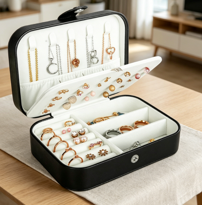 Portable Double Layer Travel Jewelry Box