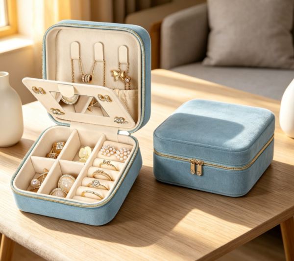 Velvet Travel Jewelry Box With Mirror