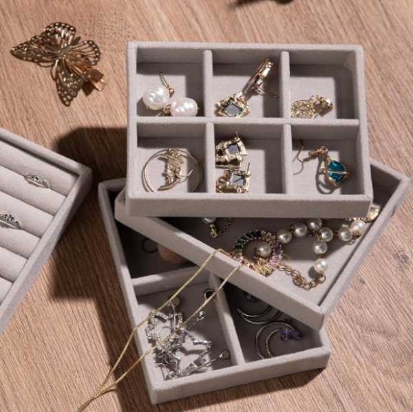 Stackable Velvet Jewelry Tray Set (4 Piece)
