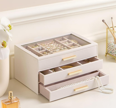 3 Tier Jewelry Box With Glass Lid