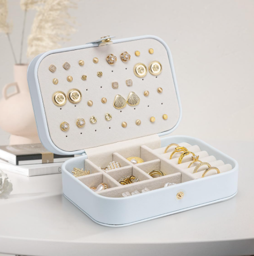 Pu Leather Travel Jewelry Box With Earring Holder