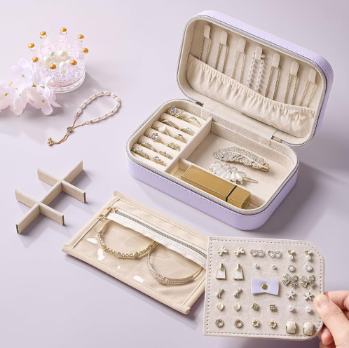Pu Leather Travel Jewelry Box With Clear Pouch