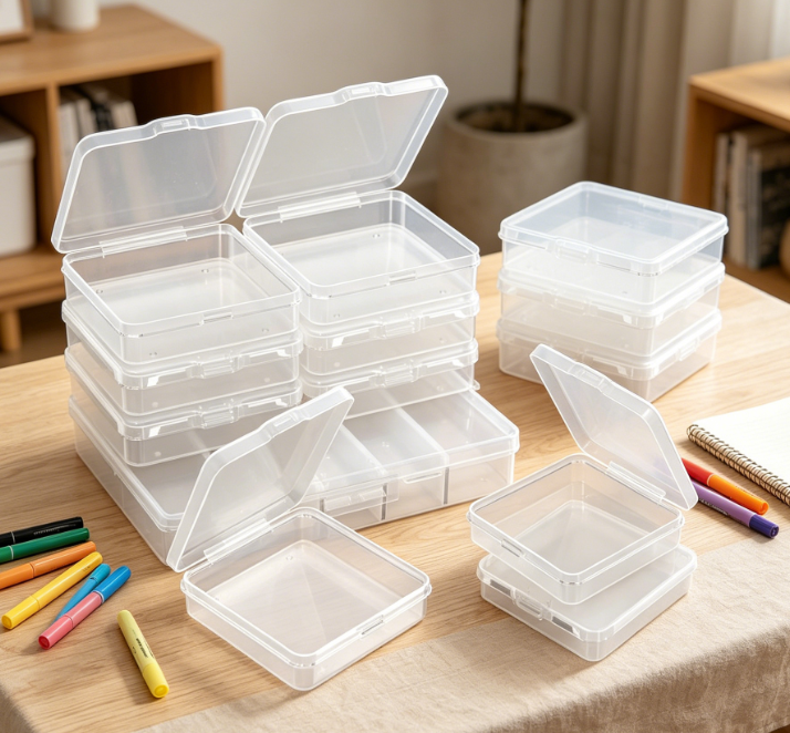 7 Piece Set Of Clear Small Item Storage Boxes With Stickers Image 2