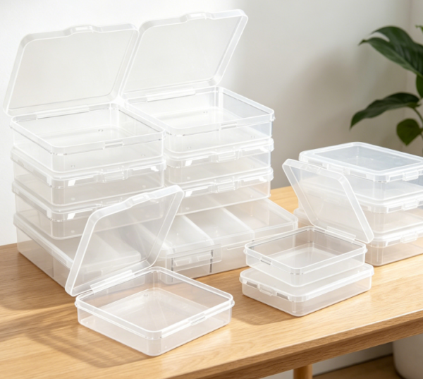 7 Piece Set Of Clear Small Item Storage Boxes With Stickers