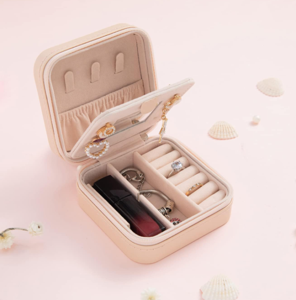 Pink Travel Jewelry Box With Mirror