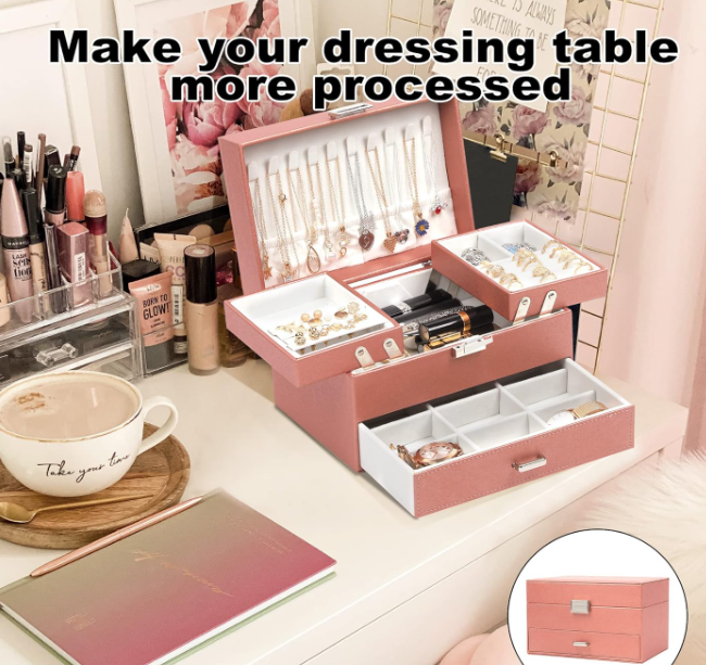 Large Capacity 3 Tier Jewelry Box With Stand Image 2