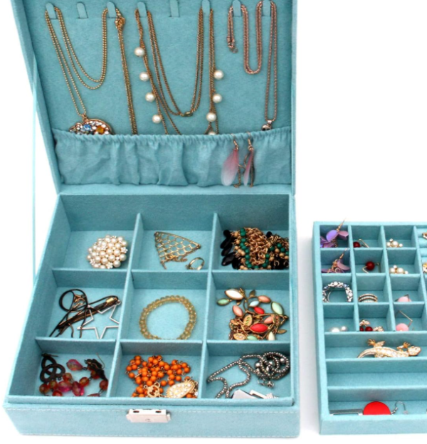 Lockable Double Layer Velvet Jewelry Display Box