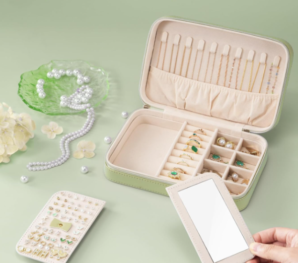 Travel Jewelry Box With Mirror And Clear Pouch