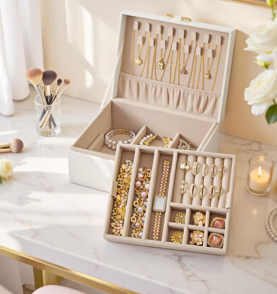 Double Layer Jewelry Box With Tray And Handle