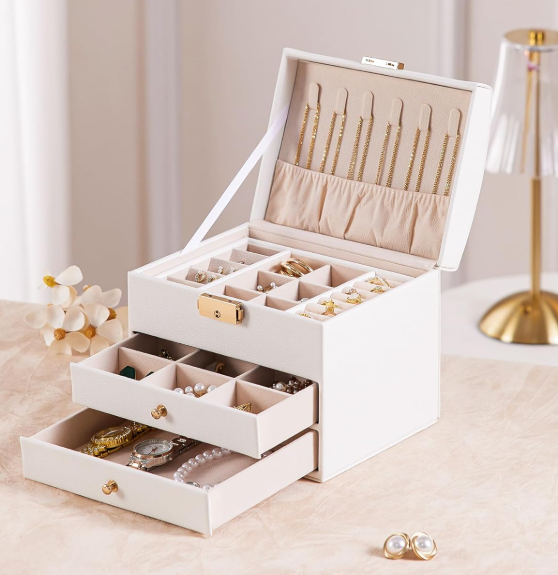 Lockable 3 Tier Jewelry Box With Removable Tray