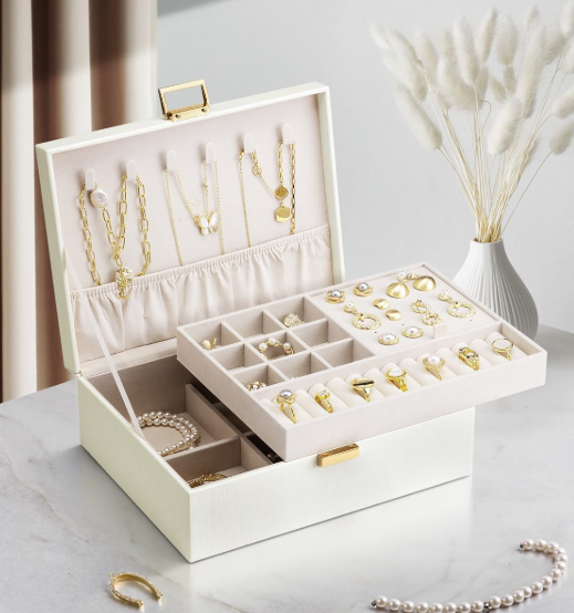 Large Capacity Double Layer Jewelry Box With Removable Tray