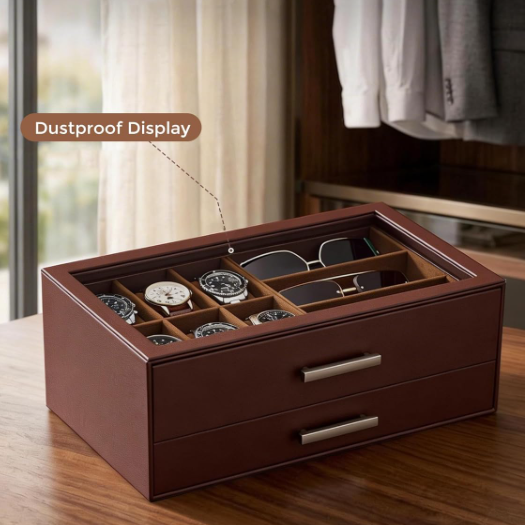 Double Layer Watch And Sunglasses Storage Box With Drawer